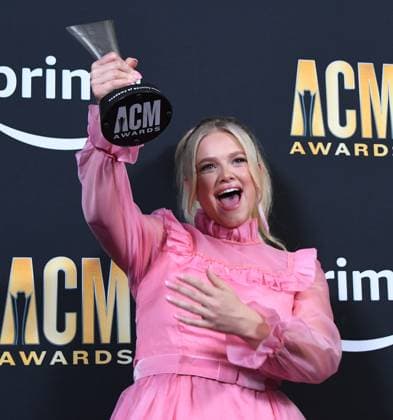 Hailey Whitters shows off her New Female Artist of the Year Award at the 2023 Academy of Country Music Awards at The Star in Frisco, TX on Thursday, May 11, 2023.  FRS2023051199 IANxHALPERIN