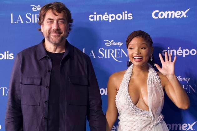 May 11, 2023, Mexico City, Mexico: Actor Javier Bardem and actress Halle Bailey attend the red carpet of The little Mermaid film premiere at Toreo Parque Central. on May 11, 2023 in Mexico City, Mexico. Mexico City Mexico - ZUMAe321 20230512_zia_e321_015 Copyright: xJulianxLopezx