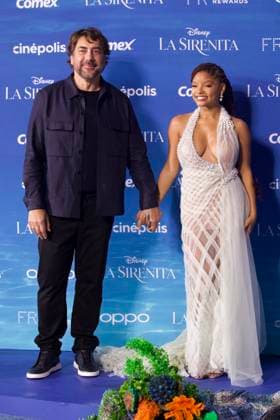 May 11, 2023, Mexico City, Mexico: Actor Javier Bardem and actress Halle Bailey attend the red carpet of The little Mermaid film premiere at Toreo Parque Central. on May 11, 2023 in Mexico City, Mexico. Mexico City Mexico - ZUMAe321 20230512_zia_e321_016 Copyright: xJulianxLopezx
