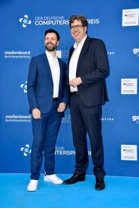 Felix Falk and Michael Kellner at the German Computer Game Award 2023 ceremony at Spindler Klatt Berlin, 11 05 2023 Foto:xN.xKubelkax xFuturexImage