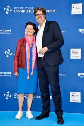 Sandra Detzer and Michael Kellner at the German Computer Game Award 2023 ceremony at Spindler Klatt Berlin, 11 05 2023 Foto:xN.xKubelkax xFuturexImage