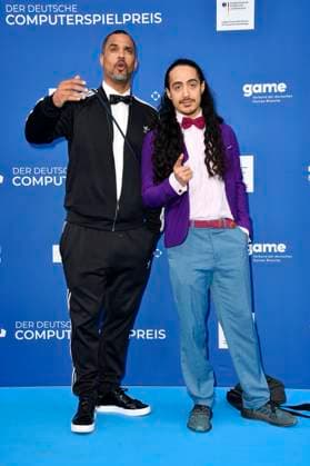 Patrice Bouedibela and Masud Akbarzadeh at the award ceremony of the German Computer Game Award 2023 at Spindler Klatt Berlin, 11 05 2023 Foto:xN.xKubelkax xFuturexImage