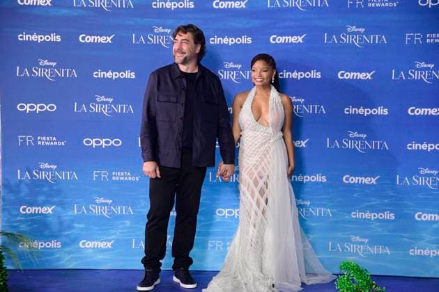 May 11, 2023, Mexico City, Mexico: Actor Javier Bardem and actress Halle Bailey attend the red carpet of The little Mermaid film premiere at Toreo Parque Central. on May 11, 2023 in Mexico City, Mexico. Mexico City Mexico - ZUMAe321 20230512_zia_e321_034 Copyright: xJaimex