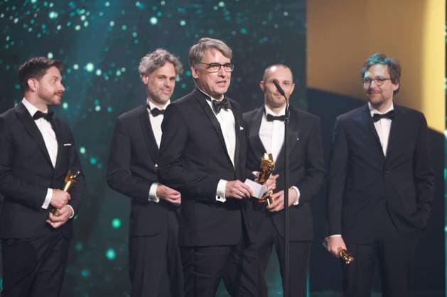 German Film Award 2023 BEST SOUND DESIGN Winner Frank Kruse, Markus Stempler, Viktor Prasil, Lars Ginzel,Alexander Buck at the Lola German Film Award 2023 ceremony at the Theater am Potsdamer Platz in Berlin 12 05 2023 Copyright: xEventpressx