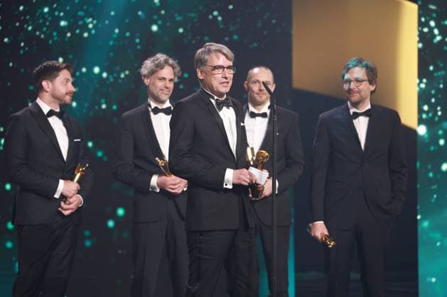 German Film Award 2023 BEST SOUND DESIGN Winner Frank Kruse, Markus Stempler, Viktor Prasil, Lars Ginzel,Alexander Buck at the Lola German Film Award 2023 ceremony at the Theater am Potsdamer Platz in Berlin 12 05 2023 Copyright: xEventpressx
