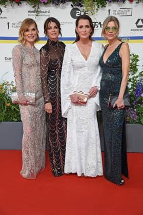 Andrea Lüdke, Gerit Kling, Anja Kling, Ursula Karven arriving on the red carpet for the GERMAN FILM AWARD 2023 at the Theater am Potsdamer Platz in Berlin on 12 05 2023