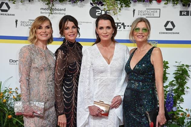 Andrea Lüdke, Gerit Kling, Anja Kling, Ursula Karven arriving on the red carpet for the GERMAN FILM AWARD 2023 at the Theater am Potsdamer Platz in Berlin on 12 05 2023