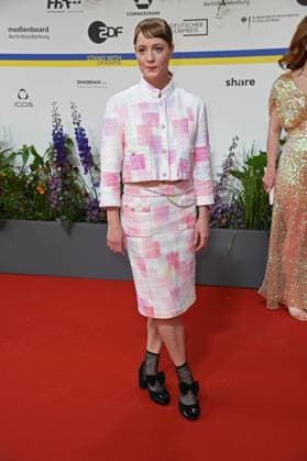 Leonie Benesch arriving on the red carpet for the GERMAN FILM AWARD 2023 at the Theater am Potsdamer Platz in Berlin on 12 05 2023