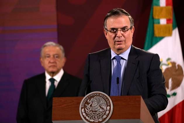 May 12, 2023, Mexico City, Mexico: Mexican President Andres Manuel Lopez Obrador with Foreign Affairs Secretary Marcelo Ebrard at a press conference before reporters at the National Palace in Mexico City, Mexico. on May 12, 2023 in Mexico City, Mexico Mexico City Mexico - ZUMAe321 20230512_zia_e321_081 Copyright: xLuisxBarronx