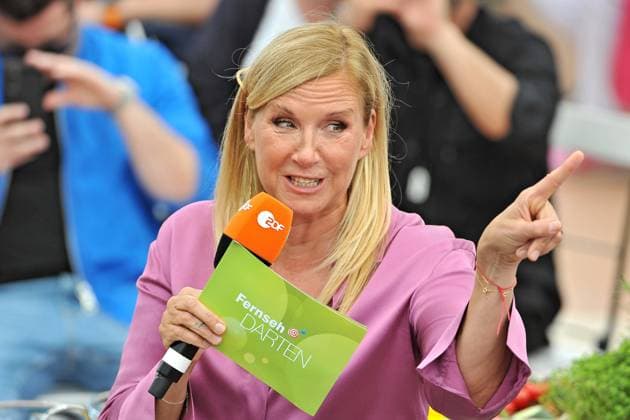ZDF Fernsehgarten host Andrea Kiwi Kiewel during the ZDF entertainment show Fernsehgarten on 14 05 2023 in Mainz 20230514MWI71473