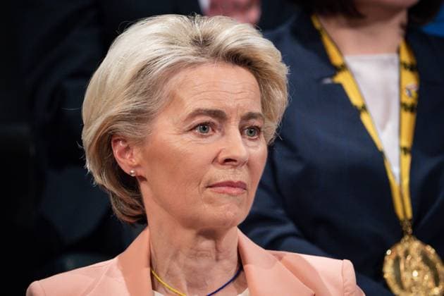 Presentation of the Charlemagne Prize in Aachen Cathedral to the Ukrainian people Current, 14 05 2023, Aachen, Dr Ursula von der Leyen, President of the European Commission at the ceremonial presentation of the International Charlemagne Prize of Aachen to the Ukrainian people in the ceremonial hall of the City Hall of Aachen Aachen North Rhine Westphalia Germany