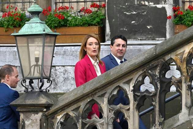 Roberta Metsola at the award ceremony of the Charlemagne Prize 2023 to Volodymyr Selenskyj and the Ukrainian people at the Aachen City Hall Aachen, 14 05 2023 Foto:xD.xAnoraganingrumx xFuturexImage