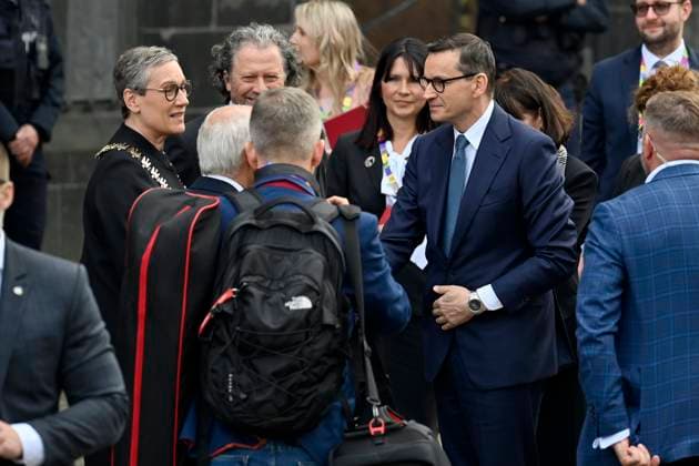 Sibylle Keupen and Mateusz Morawiecki at the award ceremony of the Charlemagne Prize 2023 to Volodymyr Selenskyj and the Ukrainian people in Aachen City Hall Aachen, 14 05 2023 Foto:xD.xAnoraganingrumx xFuturexImage