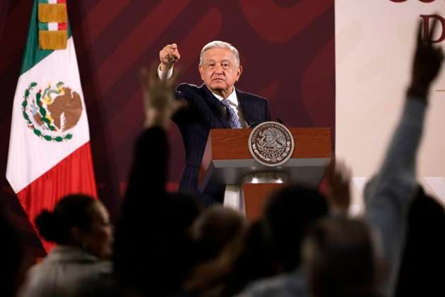 May 15, 2023, Mexico City, Mexico: Mexican President Andres Manuel Lopez Obrador congratulates teachers on his day at a press conference at the National Palace in Mexico City. on May 15, 2023 in Mexico City, Mexico Mexico City Mexico - ZUMAe321 20230516_zia_e321_005 Copyright: xLuisxBarronx