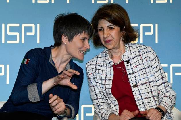 photo IPP Mario Romano Milan 16 5 2023 ISPI Prize 2022 in the photo Samantha Cristoforetti , ESA astronaut™ and Fabiola Gianotti, director general of CERN Italy Photo Press World Copyright ISPI Prize 2022  0