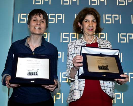 photo IPP Mario Romano Milan 16 5 2023 ISPI Prize 2022 in the photo Samantha Cristoforetti, ESA astronaut and Fabiola Gianotti, director general of CERN, with the ISPI Prize 2023 Italy Photo Press World Copyright ISPI Prize 2022  0