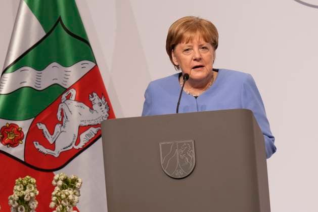 Award of the State Prize NRW to Angela Merkel Chancellor a D Dr Angela Merkel during her acceptance speech on stage after the award of the State Prize 2023 of the State of North Rhine Westphalia in the Flora in Cologne, 16 05 2023, Cologne, Cologne North Rhine Westphalia