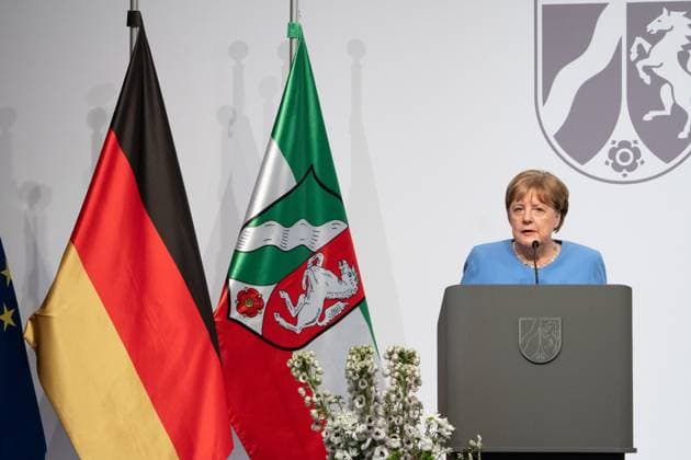 Award of the State Prize 2023 of the State of North Rhine Westphalia to the Chancellor a D Current, 16 05 2023, Cologne, Chancellor a D Dr Angela Merkel on stage during her words of thanks to her award of the State Prize 2023 of the State of North Rhine Westphalia in the Flora in Cologne Cologne North Rhine Westphalia Germany