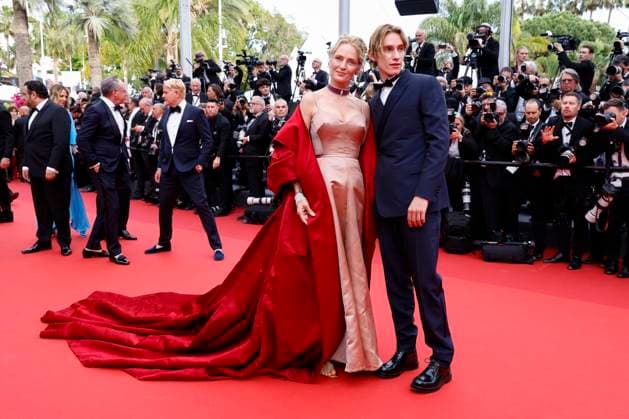 May 16, 2023, : Uma Thurman and Levon Roan Thurman-Hawke arrive at the Jeanne du Barry Screening & Opening Ceremony during the 76th Cannes Film Festival at Palais des Festivals in Cannes, France, on 16 May 2023. - ZUMAm179 20230516_zep_m179_101 Copyright: xAlecxMichaelx