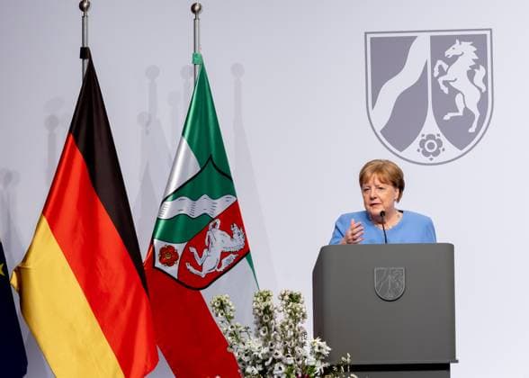Award State Prize to Angela Merkel Chancellor a D Angela Merkel is honored on Tuesday 16 05 2023 with the State Prize NRW Presented by Christine Lagarde and Prime Minister Hendrik Wüst Cologne North Rhine Westphalia Germany