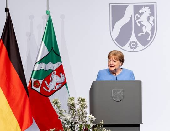 Award State Prize to Angela Merkel Chancellor a D Angela Merkel is honored on Tuesday 16 05 2023 with the State Prize NRW Presented by Christine Lagarde and Prime Minister Hendrik Wüst Cologne North Rhine Westphalia Germany