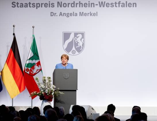 Award State Prize to Angela Merkel Chancellor a D Angela Merkel is honored on Tuesday 16 05 2023 with the State Prize NRW Presented by Christine Lagarde and Prime Minister Hendrik Wüst Cologne North Rhine Westphalia Germany