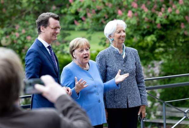 Award State Prize to Angela Merkel Chancellor a D Angela Merkel is honored on Tuesday 16 05 2023 with the State Prize NRW Presented by Christine Lagarde and Prime Minister Hendrik Wüst Cologne North Rhine Westphalia Germany
