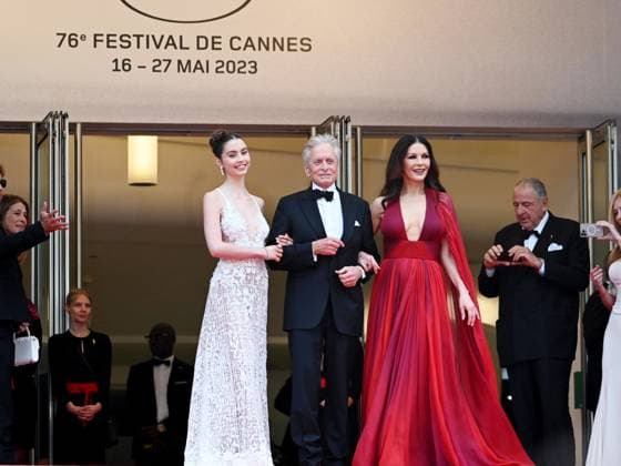 76th Cannes Film Festival 2023, evening 1 - red carpet of the film Jeanne du Barry - opening ceremony. Pictured: Carys Zeta, Michael Douglas and Catherine Zeta-Jones.  Copyright: xManuelexMangiarottix xipa-agencyx xPoolxPhotoxEventsx01x IPA_IPA37984008