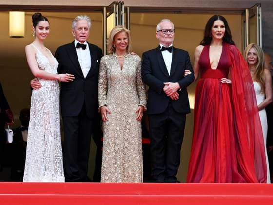 76th Cannes Film Festival 2023, evening 1 - red carpet of the film Jeanne du Barry - opening ceremony. Pictured: Carys Zeta, Michael Douglas and Catherine Zeta-Jones.  Copyright: xManuelexMangiarottix xipa-agencyx xPoolxPhotoxEventsx01x IPA_IPA37984024