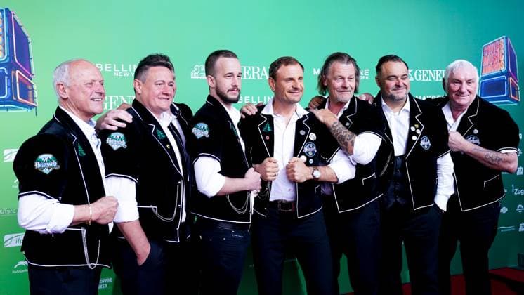 17 05 2023, Zug, Bossard Arena, SWISS MUSIC AWARDS, men choir Heimweh pose for a photo on the red carpet Zug Bossard Arena Zug Switzerland  Copyright: xJustPictures.ch DanielaxPorcellix