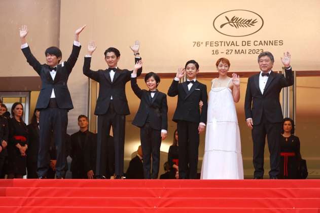 Yuji Sakamoto, Eita Nagayama, Hinata Hiiragi, Kurokawa Soya, Sakura Ando and Hirokazu Kore eda at the premiere of the feature film Monster Kaibutsu at the Festival de Cannes 2023 76 Cannes International Film Festival at the Palais des Festivals Cannes, 17 05 2023. Foto:xD.xBedrosianx xFuturexImage