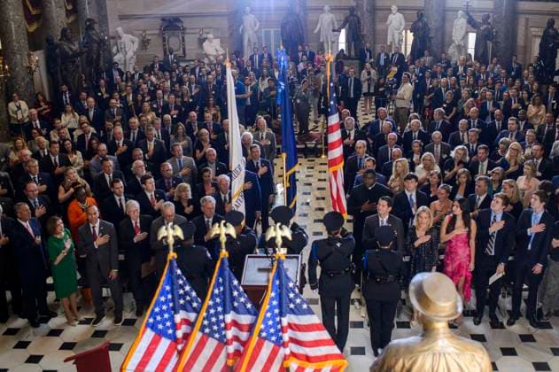 People gather for portrait unveiling ceremony for former Speaker Paul Ryan, R-WI, in Statuary Hall at the U.S. Capitol in Washington, DC on Wednesday, May 17, 2023.  WAP20230517369 BONNIExCASH