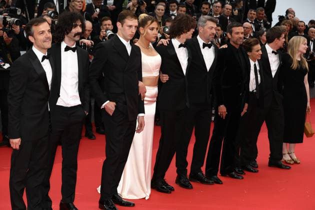 May 17, 2023, Cannes, Cote d Azur, France: Le Regne Animal cast and crew with ROMAIN DURIS, THOMAS CAILLEY, PAUL KIRCHER, TOM MERCIER and BILLIE BLAIN attend the screening of Kaibutsu during the 76th Annual Cannes Film Festival at Palais des Festivals on May 17, 2023 in Cannes, France Cannes France - ZUMAc179 20230517_zep_c179_314 Copyright: xMickaelxChavetx