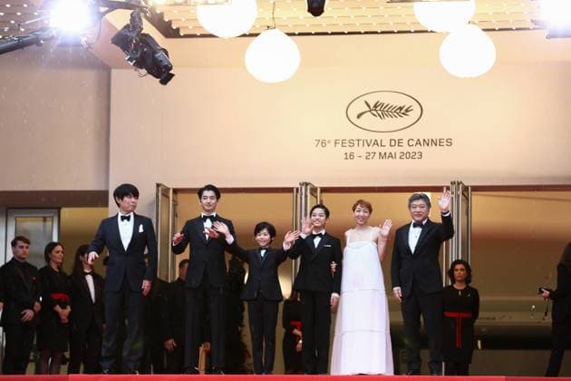 May 17, 2023, Cannes, Cote d Azur, France: Kaibutsu cast and crew including YUJI SAKAMOTO, EITA NAGAYAMA, HINATA HIIRAGI, KUROKAWA SOYA, SAKURA ANDO and Director HIROKAZU KORE-EDA attend the screening of Kaibutsu during the 76th Annual Cannes Film Festival at Palais des Festivals on May 17, 2023 in Cannes, France Cannes France - ZUMAc179 20230517_zep_c179_333 Copyright: xMickaelxChavetx