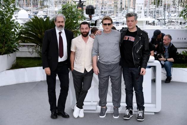 76th Cannes Film Festival 2023, Photocall film Rosalie . Pictured: Benjamin Biolay, Guillaume Gouix, Benoit Magimel, Gustave de Kervern  Copyright: xAlbertoxTerenghi PoolxPhotoxEvenx xPoolxPhotoxEventsx01x IPA_IPA38017381