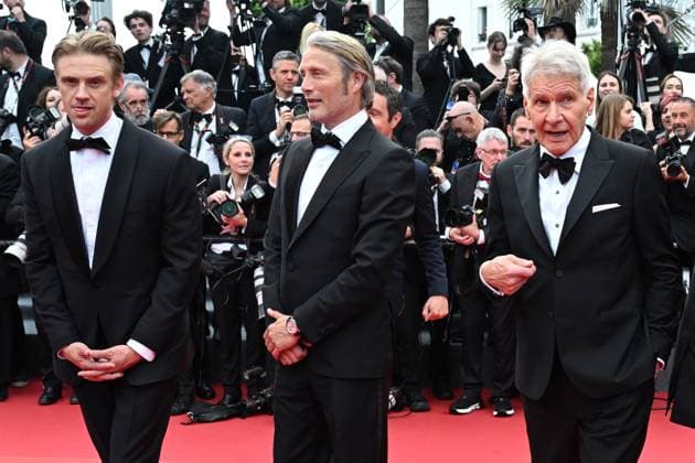 Boyd Holbrook, Mads Mikkelsen and Harrison Ford attend the screening of Indiana Jones And The Dial Of Destiny during the 76th Cannes Film Festival at Palais des Festivals in Cannes, France. MAY 18th 2023  RHDx23140