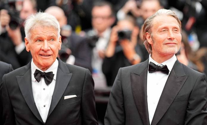 The Indiana Jones and the Dial of Destiny Red Carpet Premiere at the 76th Edition of the Cannes Film Festival Harrison Ford and Mads Mikkelsen attend the movie screening and red carpet event of Indiana Jones and the Dial of Destiny , during the 76th edition of the Cannes Film Festival on May 18 2023, in Cannes, France Cannes Palace of Festivals and Congress Cannes France Copyright: xAlexandraxFechetex _ADR2532