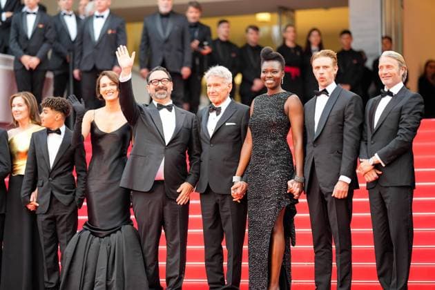 The Indiana Jones and the Dial of Destiny Red Carpet Premiere at the 76th Edition of the Cannes Film Festival Producers Kathleen Kennedy and Frank Marshall, Director James Mangold, Harrison Ford, and the rest of the cast attend the movie screening and red carpet event of Indiana Jones and the Dial of Destiny , during the 76th edition of the Cannes Film Festival on May 18 2023, in Cannes, France Cannes Palace of Festivals and Congress Cannes France Copyright: xAlexandraxFechetex _ADR2805