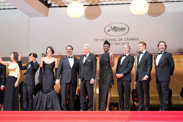 The Indiana Jones and the Dial of Destiny Red Carpet Premiere at the 76th Edition of the Cannes Film Festival Producer Kathleen Kennedy, Director James Mangold, Harrison Ford, and the rest of the cast attend the movie screening and red carpet event of Indiana Jones and the Dial of Destiny , during the 76th edition of the Cannes Film Festival on May 18 2023, in Cannes, France Cannes Palace of Festivals and Congress Cannes France Copyright: xAlexandraxFechetex _ADR2846
