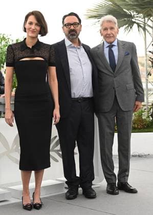 British actress Phoebe Waller- Bridge, American actor Harrison Ford and director James Mangold attend the photo call for Indiana Jones And The Dial Of Destiny at the 76th Cannes Film Festival at Palais des Festivals in Cannes, France on Friday, May 19, 2023.  CAN20230519133 RUNExHELLESTAD