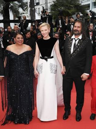76th Cannes Film Festival 2023, evening 4 - red carpet of the film The Zone Of Interest - Pictured: Deborah Mailman , Cate Blanchett, Warwick Thornton  Copyright: xSimonexComix xipa-agency.netx xPoolxPhotoxEventsx01x IPA_IPA38056558
