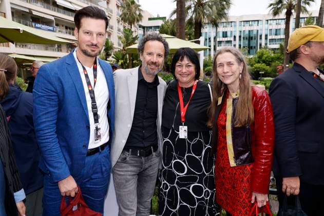 Dennis Ruh, Carlo Chatrian, Simone Baumann and Mariette Rissenbeek at the German Films and Medienboard reception 2023 in the garden of the Hotel Mondrian Cannes at the Festival de Cannes 2023 76 Cannes International Film Festival Cannes, 20 05 2023 Foto:xS.xGabschx xFuturexImage