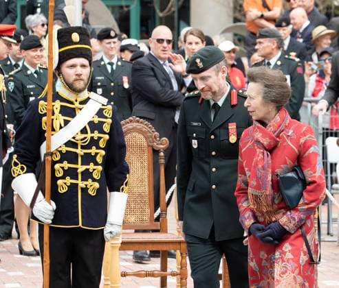 May 20, 2023, Moncton, NB, CANADA: Princess Anne (right) and Colonel Gregory Kennedy Command, 37 Canadian Brigade Group leave at the end of the 8th Canadian Hussars Exercise of the Freedom parade on in Moncton, N.B. on Saturday May 20, 2023. Moncton CANADA  - ZUMAc35_ 20230520_zaf_c35_056 Copyright: xRonxWardx