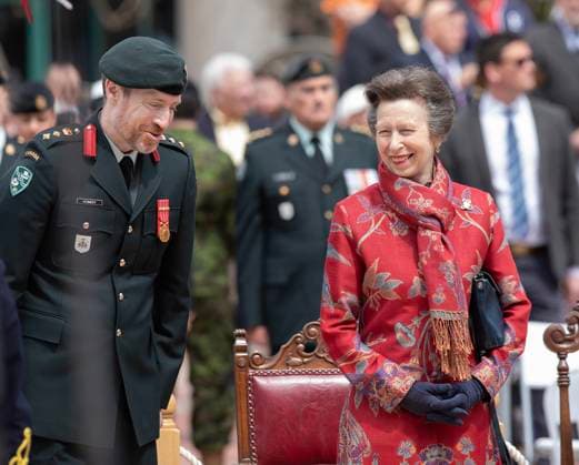 May 20, 2023, Moncton, NB, CANADA: Princess Anne (right) and Colonel Gregory Kennedy Command, 37 Canadian Brigade Group share a funny moment during the 8th Canadian Hussars Exercise of the Freedom of the City of Moncton Parade on Saturday May 20, 2023. Moncton CANADA  - ZUMAc35_ 20230520_zaf_c35_061 Copyright: xRonxWardx
