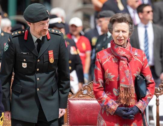 May 20, 2023, Moncton, NB, CANADA: Princess Anne (right) and Colonel Gregory Kennedy Command, 37 Canadian Brigade Group share a funny moment during the 8th Canadian Hussars Exercise of the Freedom of the City of Moncton Parade on Saturday May 20, 2023. Moncton CANADA  - ZUMAc35_ 20230520_zaf_c35_064 Copyright: xRonxWardx