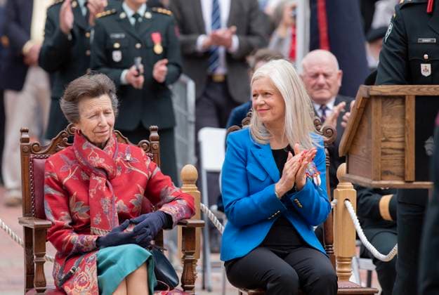 May 20, 2023, Moncton, NB, CANADA: Moncton Mayor Dawn Arnold (right) and Princess Anne look on during the 8th Canadian Hussars Exercise of the Freedom of the City of Moncton Parade on Saturday May 20, 2023. Moncton CANADA  - ZUMAc35_ 20230520_zaf_c35_066 Copyright: xRonxWardx