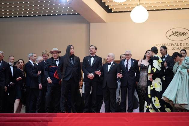 The Killers of the Flower Moon Red Carpet Premiere at the 76th Edition of the Cannes Film Festival Director Martin Scorsese, Leonardo DiCaprio, Robert De Niro, and the rest of the cast, attend the movie screening and red carpet event for Killers of the Flower Moon , directed by Martin Scorsese, during the 76th edition of the Cannes Film Festival on May 20 2023, in Cannes, France Cannes Palace of Festivals and Congresses of Cannes Cannes France Copyright: xAlexandraxFechetex ImagoImages_EuroQualif_Rom-v-Bel-AF357