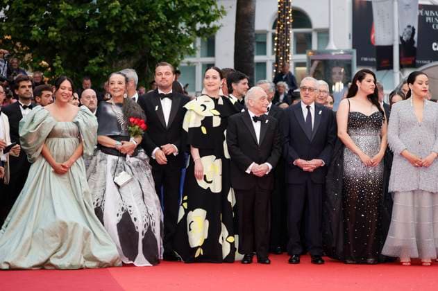 Jillian Dion, Tantoo Cardinal, Leonardo DiCaprio, Lily Gladstone, Director Martin Scorsese, Robert Di Niro, Cara Jade Myers and Janae Collins at the premiere of the feature film Killers of the Flower Moon at the Festival de Cannes 2023 76 Cannes International Film Festival at the Palais des Festivals Cannes, 20 05 2023. Foto:xD.xBedrosianx xFuturexImage