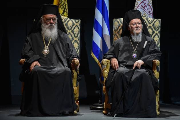 Ecumenical Patriarch Bartholomew Receives Honorary Distinction From Athens Municipality Archbishop Ieronymos of Athens and All Greece (L) and Ecumenical Patriarch Bartholomew (R) at the event of Athens Municipality honoring the Ecumenical Patriarch with the distinction Glorious Athenian in Athens, Greece on May 20th, 2023. Athens Greece  Copyright: xNicolasxKoutsokostasx originalFilename: koutsokostas-notitle230520_npD6p.jpg