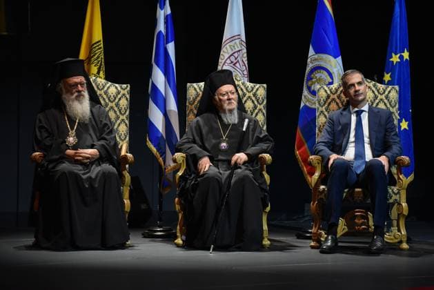 News Themen der Woche KW20 News Bilder des Tages Ecumenical Patriarch Bartholomew Receives Honorary Distinction From Athens Municipality Archbishop Ieronymos of Athens and All Greece (L), Ecumenical Patriarch Bartholomew (C) and Mayor of Athens Kostas Bakoyannis (R) at the event of Athens Municipality honoring the Ecumenical Patriarch with the distinction Glorious Athenian in Athens, Greece on May 20th, 2023. Athens Greece  Copyright: xNicolasxKoutsokostasx originalFilename: koutsokostas-notitle230520_npybZ.jpg